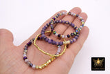 Purple And Gold Beaded Bracelet, 6 mm Gold Stretchy Bracelet #795, Dainty Rondelle LSU Heishi Tigers Charm Bracelet