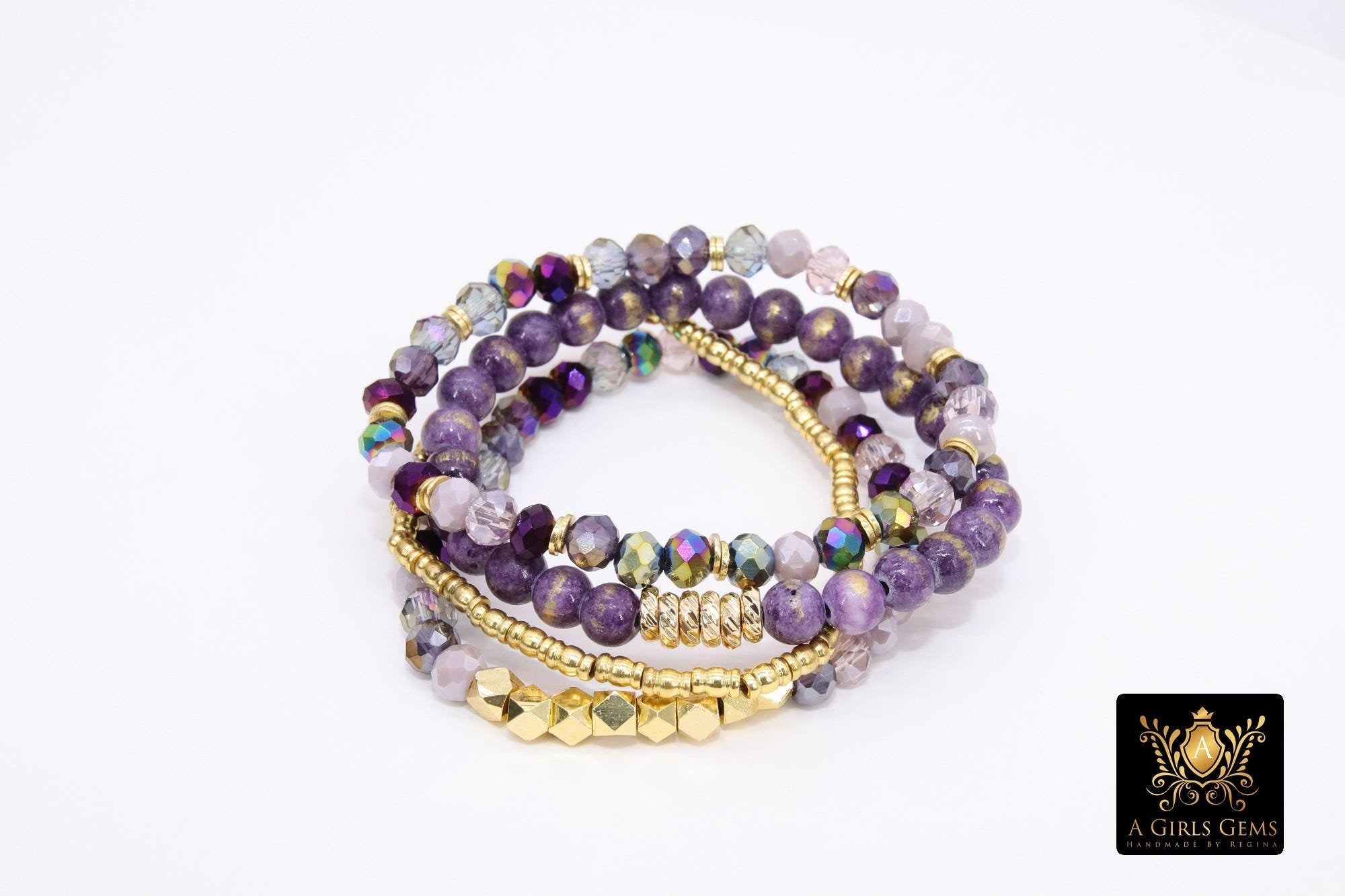 LSU Purple And Gold Dainty Beaded Stretchy Bracelet Stacks