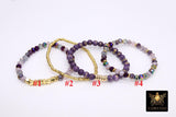 Purple And Gold Beaded Bracelet, 6 mm Gold Stretchy Bracelet #795, Dainty Rondelle LSU Heishi Tigers Charm Bracelet