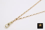 14 K Gold Filled Swivel Fob Rolo Necklace, Gold Oval Thick Rolo Chain Adjustable Choker #3424, Charm Necklace