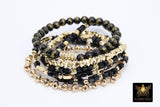 Black and Gold Beaded Bracelet, Black Cube Stretchy Bracelet, Gold Nugget Crystal Stacks