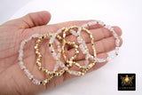 Clear Crystal and Gold Beaded Bracelet, Clear Crystal Cube Stretchy Bracelet, Gold Nugget Crystal Stacks