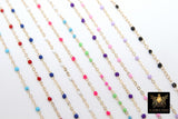 14 K Gold Filled 2.1 mm Enamel Beaded Hammered Dainty Satellite Chain, By The Foot, Baby Blue, Navy, Red, Pink, Purple, Black, Multi Mix, Lavender