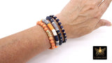 Heishi Beaded Bracelet, Navy Blue Orange White Gold Stretchy Bracelet #698, Auburn Tiger Team School Spirit Clay Beaded Bracelets