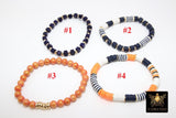 Heishi Beaded Bracelet, Navy Blue Orange White Gold Stretchy Bracelet #698, Auburn Tiger Team School Spirit Clay Beaded Bracelets