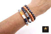 Heishi Beaded Bracelet, Navy Blue Orange White Gold Stretchy Bracelet #698, Auburn Tiger Team School Spirit Clay Beaded Bracelets