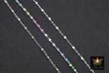 925 Sterling Silver Dainty Beaded Satellite Enamel Chain, 2.1 mm Rainbow Hammered Flat Cable CH# 871, Unfinished By Foot