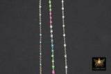 925 Sterling Silver Dainty Beaded Satellite Enamel Chain, 2.1 mm Rainbow Hammered Flat Cable CH# 871, Unfinished By Foot