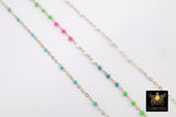 925 Sterling Silver Dainty Beaded Satellite Enamel Chain, 2.1 mm Rainbow Hammered Flat Cable CH# 871, Unfinished By Foot
