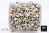 Natural Amazonite Beaded Rondelle Rosary Chain, 6 mm Gold Wire Wrapped CH #541, Blue Stone Chain