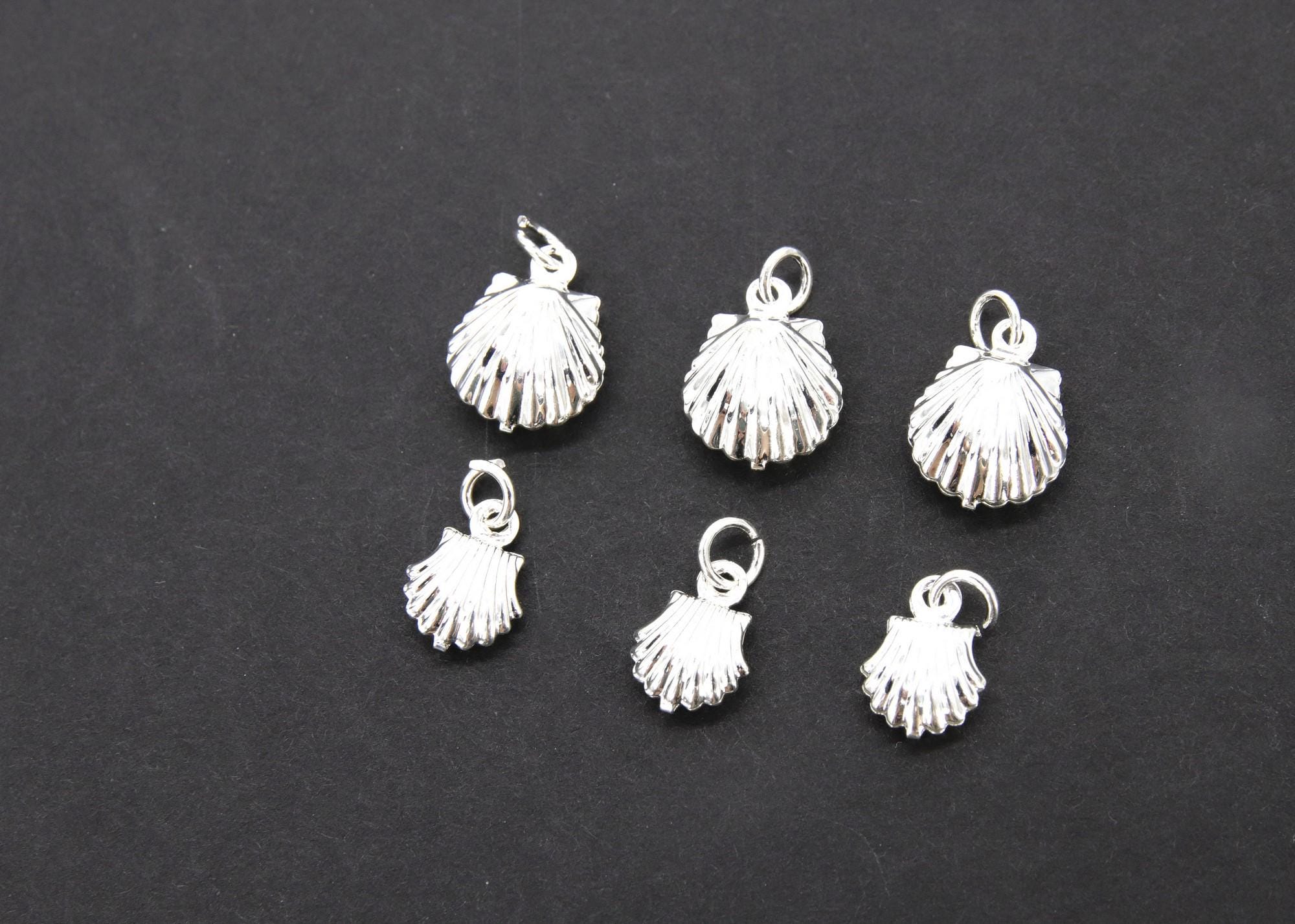 Mini Cowrie Seashell Charm, 2 Pc Silver Tiny Nautical Starfish Seashells #2745, Scallop Beach Shell Ocean Charms