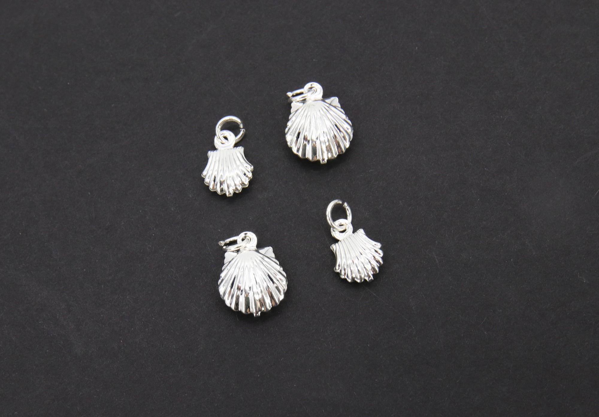 Mini Cowrie Seashell Charm, 2 Pc Silver Tiny Nautical Starfish Seashells #2745, Scallop Beach Shell Ocean Charms