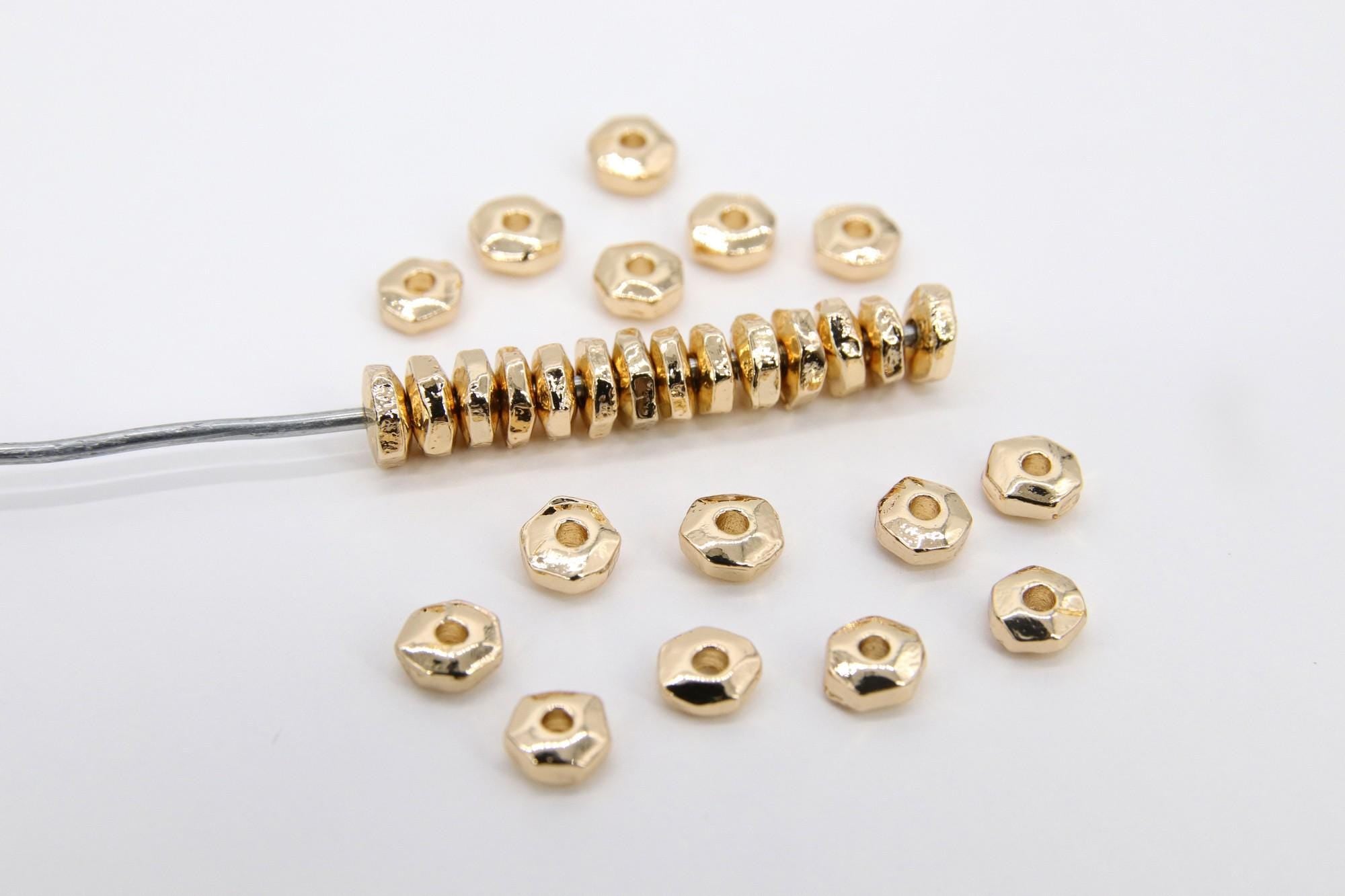 Gold Round 4 mm Nugget Beads, 20 Pc Round Rondelle Spacer Beads #3461, Nugget Shaped Heishi Bead, Geometric Gold Metal Bead