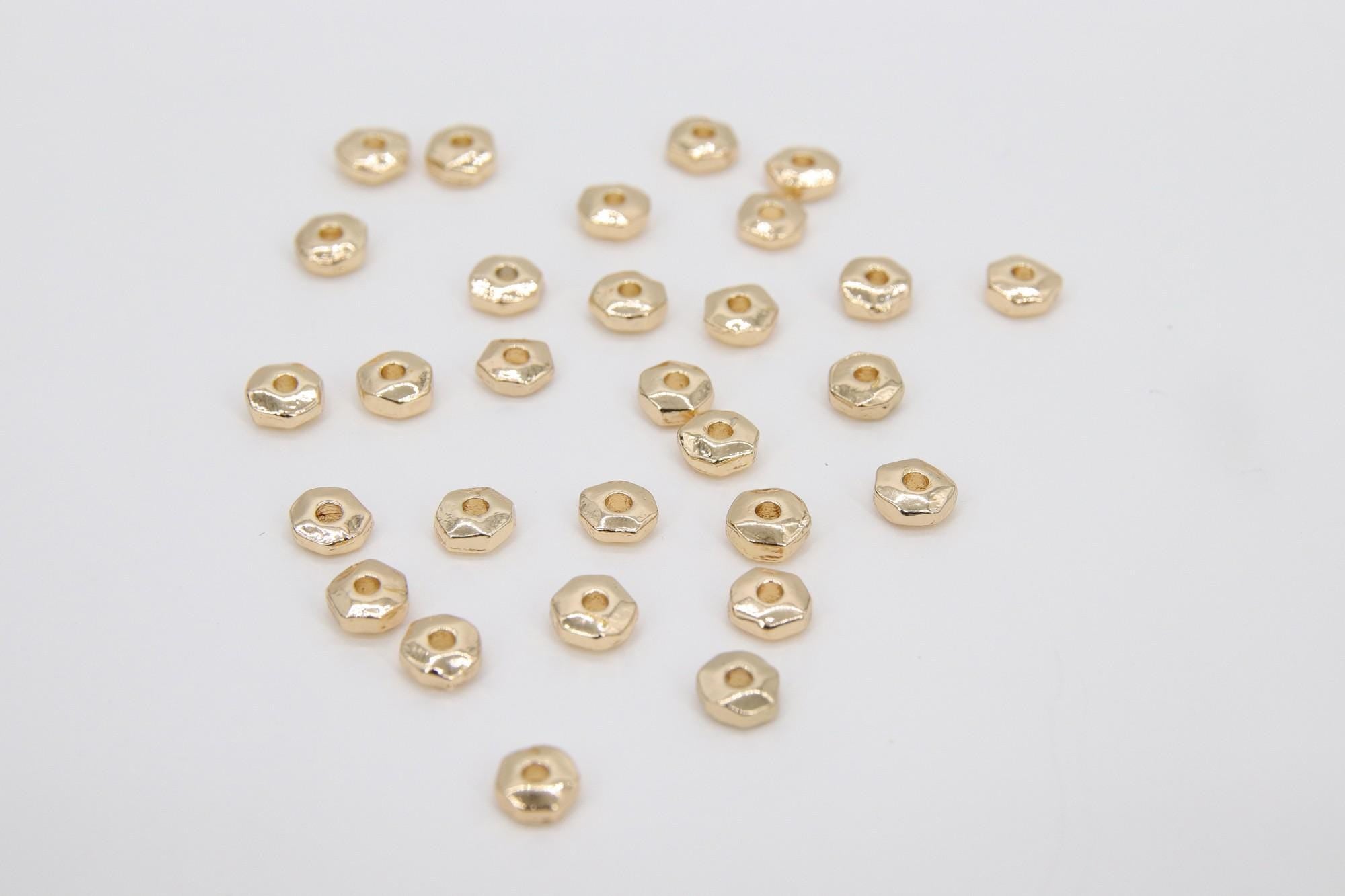 Gold Round 4 mm Nugget Beads, 20 Pc Round Rondelle Spacer Beads #3461, Nugget Shaped Heishi Bead, Geometric Gold Metal Bead