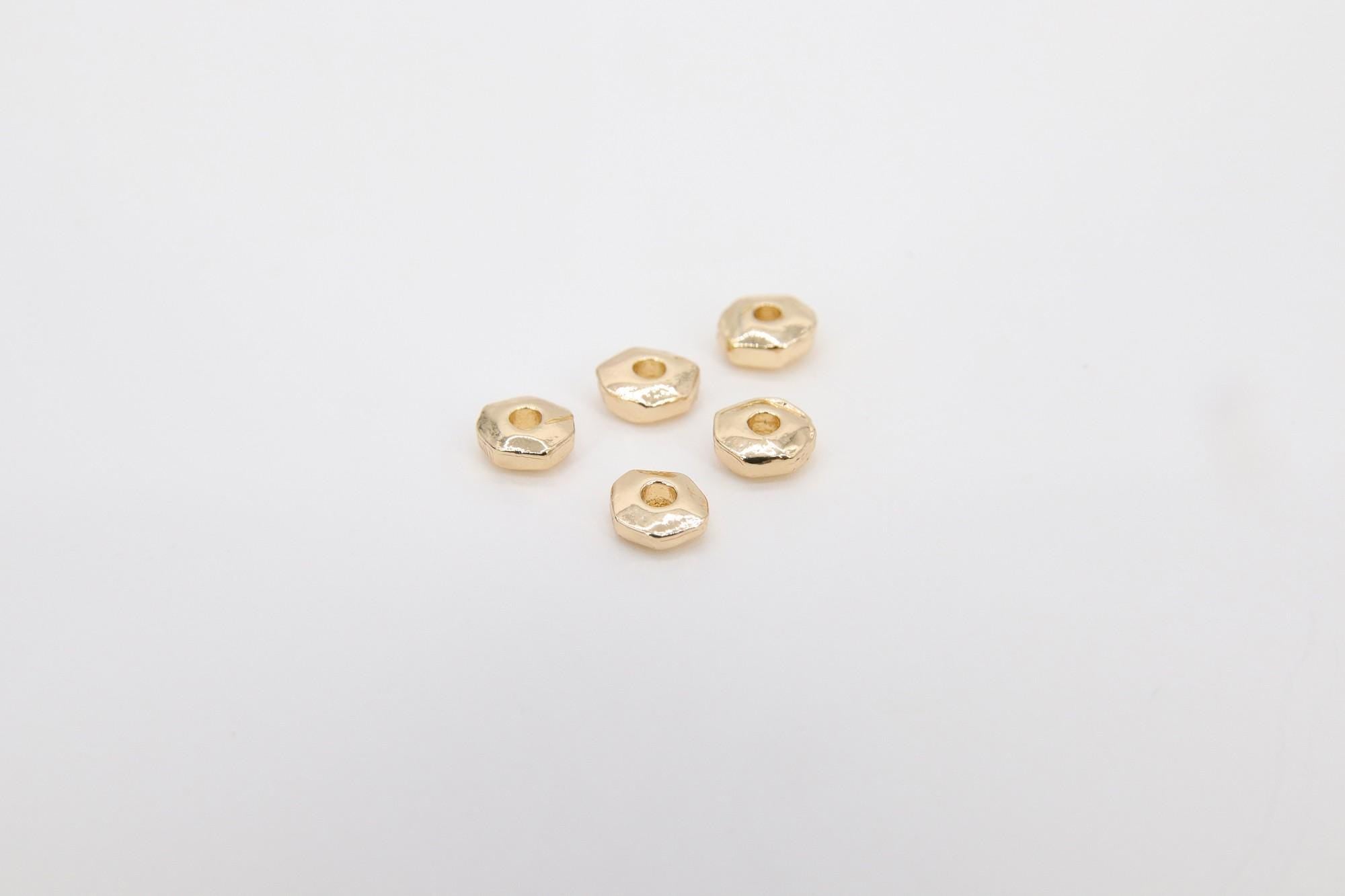 Gold Round 4 mm Nugget Beads, 20 Pc Round Rondelle Spacer Beads #3461, Nugget Shaped Heishi Bead, Geometric Gold Metal Bead