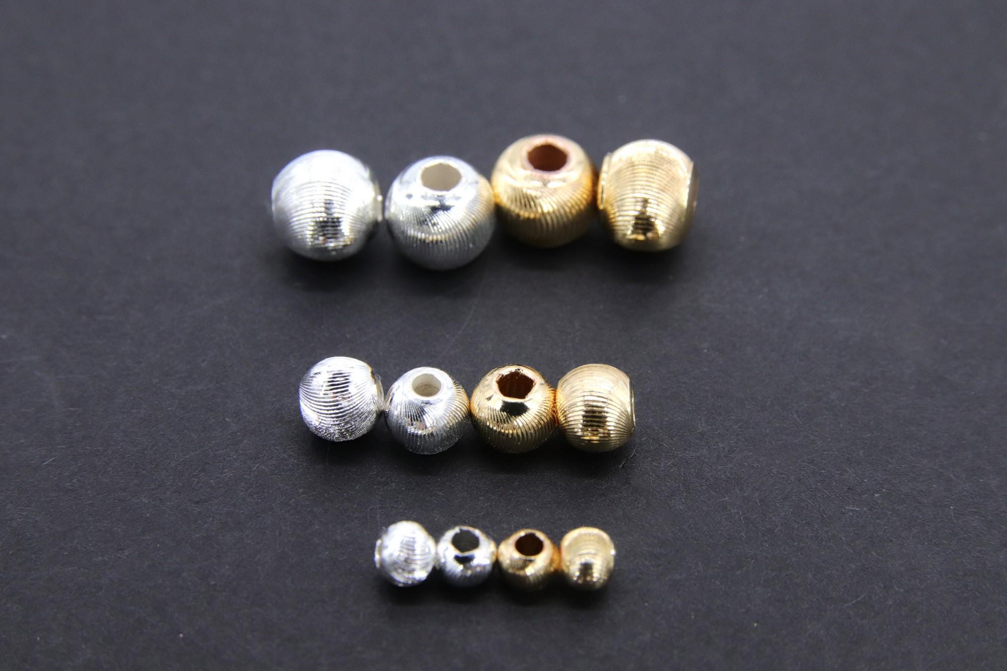 Gold Round Spacer Corrugated Beads, 20 Pc Silver Textured Lined Seamless Bead AG #2599, 4, 6, 8 mm Plated Copper Beads, High Quality Plating