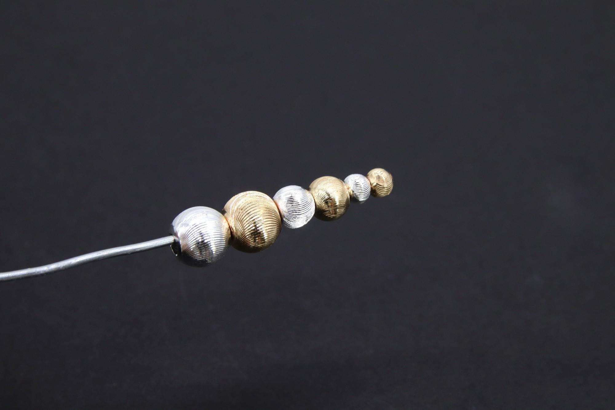 6 mm Gold or Silver Round 4 mm Metal Brushed Textured Wavy Lined Beads, 8 mm Big Hole Beads