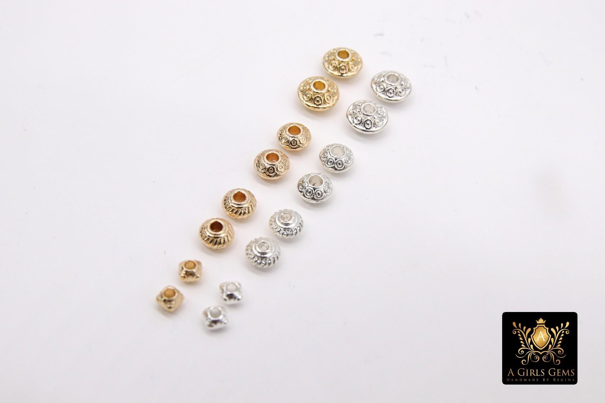 Gold Round Saucer Beads, 20 Pc Silver Rondelle Seamless Patterned Bead AG #2899, 4 mm or 6 mm Plated Copper Beads, High Quality Plating