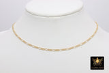 14 K Gold Filled Swivel Fob Bar Necklace, Gold Figaro Chain Lariat Choker #3426, Figaro Charm Necklace