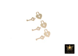 14 K Gold Filled Lock And Key Charms, 10 mm 14 K Gold Filled Dainty Charms #3443, Tiny Permanent Jewelry Charms