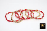 Red and Gold Beaded Bracelet, Red Crystal Cube Stretchy Bracelet, Gold Nugget Rondelle Stacks