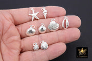 Mini Cowrie Seashell Charm, 2 Pc Silver Tiny Nautical Starfish Seashells #2745, Scallop Beach Shell Ocean Charms