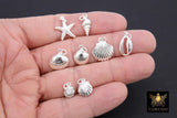 Mini Cowrie Seashell Charm, Silver Tiny Nautical Starfish Seashells #3110, Scallop Beach Shell Ocean Charms