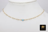 14 K Gold Filled CZ Blue Opal Paperclip Turquoise Necklace