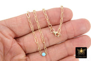 14 K Gold Filled Blue Turquoise CZ Chain Necklace, Genuine 14 K Gold Filled Paperclip Choker #2626, White and Pink Opal