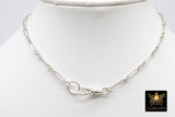 Silver Swivel Fob Chain Necklace, 925 Sterling Silver Rectangle Rolo Chain, Front Clasp Paperclip Chain Link Choker
