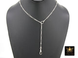 Silver Swivel Fob Chain Necklace, 925 Sterling Silver Rectangle Rolo Chain, Front Clasp Paperclip Chain Link Choker