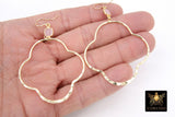 Gold Gemstone Clover Hoop Earrings, 14 K Gold Filled Fancy Hook Ear Wires #692, Gold Plated Hoops with Rose Quartz Pink Gemstone Earrings
