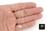 14 K Gold Filled Dainty Sand Dollar Satellite Necklace #2626, Dainty Enamel Beach Choker, 10 Beaded Enamel Color Choices