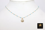 14 K Gold Filled Sand Dollar Beach Necklace, Gold Satellite Chain Link Charm Choker