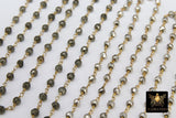 Pyrite Beaded Rosary Chain, Natural Faceted 4 mm Pyrite Bead CH #501, Quality Gold Plated Wire Wrapped Jewelry Chains