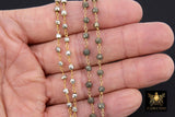 Pyrite Beaded Rosary Chain, Natural Faceted 4 mm Pyrite Bead CH #501, Quality Gold Plated Wire Wrapped Jewelry Chains