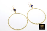 Gold Navy Blue Gemstone Hoop Earrings, 14 K Gold Filled Fancy Hook Ear Wires # 692, Gold Plated Round Hoops with Sapphire Gemstone