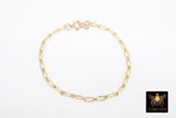 14 K Gold Filled Nugget Paperclip Chain Bracelet, Long Short Rolo Chain Link Bracelet, Stamped 14/20