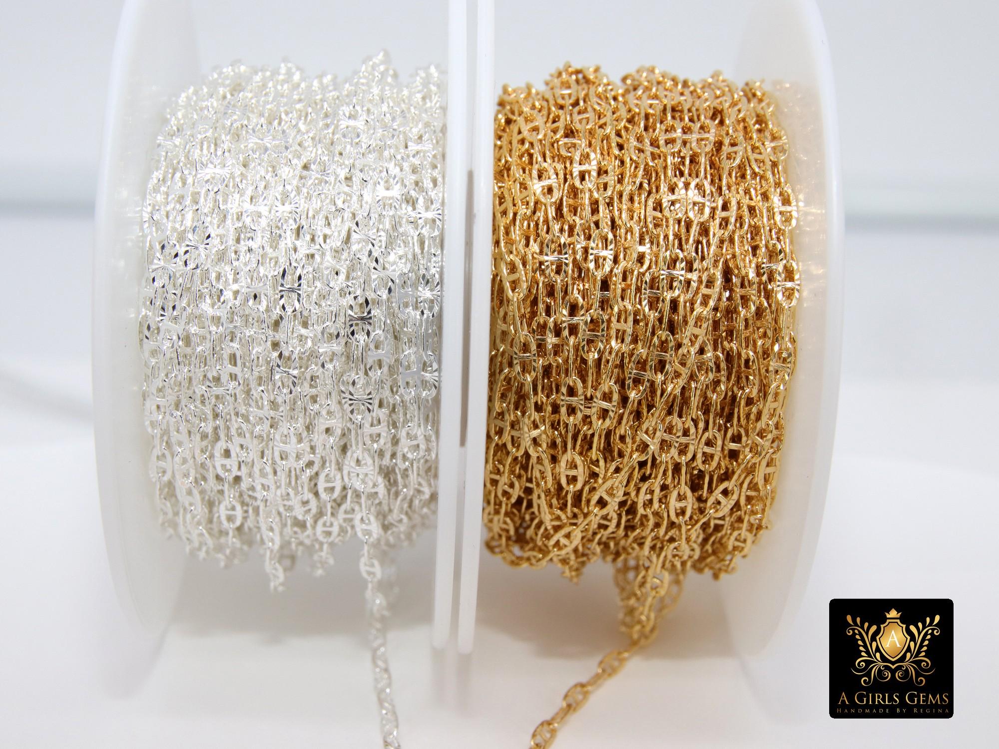 14 K Gold Filled Mariner Chains, 925 Silver Nugget Mariner CH #770, Anchor Sequin Textured Flat Chain