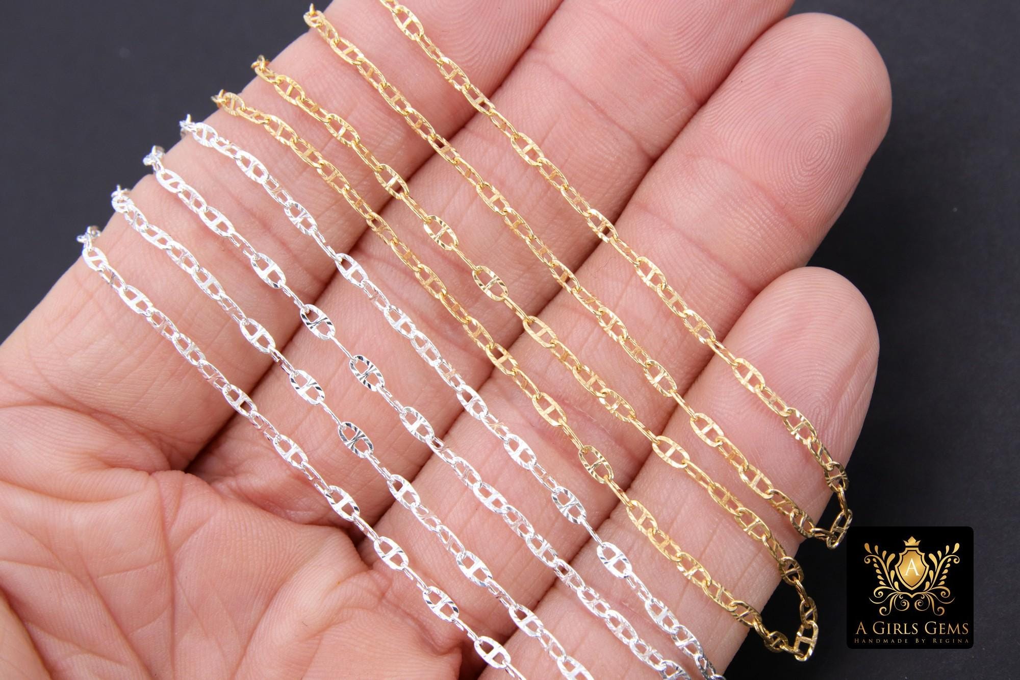 14 K Gold Filled Mariner Chains, 925 Silver Nugget Mariner CH #770, Anchor Sequin Textured Flat Chain