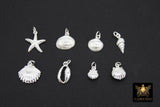 Mini Cowrie Seashell Charm, Silver Tiny Nautical Starfish Seashells #3110, Scallop Beach Shell Ocean Charms