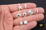 Mini Cowrie Seashell Charm, Silver Tiny Nautical Starfish Seashells #3110, Scallop Beach Shell Ocean Charms