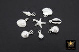 Mini Cowrie Seashell Charm, Silver Tiny Nautical Starfish Seashells #3110, Scallop Beach Shell Ocean Charms