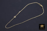 14 K Gold Filled Figaro Initial CZ Chain Necklace, Letter Birthstone Charm Choker, Stamped 14 20