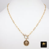 14 K Gold Filled Virgin Mary Necklace, Genuine 925 Sterling Silver Chain Religious Medal Choker, Double Wrap Paperclip Chain