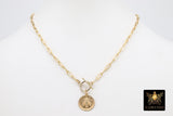 14 K Gold Filled Virgin Mary Necklace, Genuine 925 Sterling Silver Chain Religious Medal Choker, Double Wrap Paperclip Chain