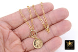 14 K Gold Filled Virgin Mary Necklace, Genuine 925 Sterling Silver Chain Religious Medal Choker, Double Wrap Paperclip Chain