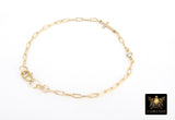 14 K Gold Filled Cross Chain Bracelet, CZ Paperclip Everyday Chain Link Charm Bracelet, Stamped 14/20