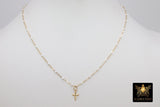 14 K Gold Filled Dainty Cross Satellite Necklace #2626, Dainty Enamel Everyday Choker, Beaded Enamel Chain Links