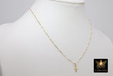 14 K Gold Filled Dainty Cross Satellite Necklace #2626, Dainty Enamel Everyday Choker, Beaded Enamel Chain Links